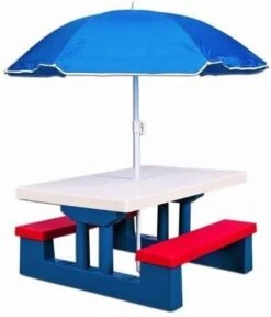 Merkloos Kinder Picknicktafel Met Parasol - Blauw -Kampeeruitrusting 1030x1200 1