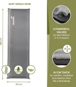 Skandika Easy Single Zelfopblaasbaar Slaapmat – Slaapmat – Slaapmat Zelfopblazend – Logeerbed – Polyester, PVC - Premium Zelfopblazend Luchtbed, Antislip-materiaal, Ideaal Voor Camping – Outdoor, Camping – Kamperen – 196 X 60 X 10 Cm – 3.2kg - Grijs -Kampeeruitrusting 1049x1200 2