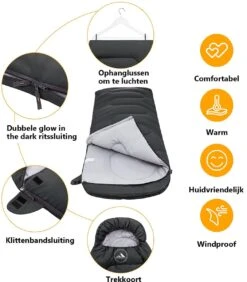 HikeMeister Mummy Slaapzak 1600 Gram - Kamperen - Zwart - Ca. 220 X 80 Cm - Met Binnenzak - Comfortzone: 0-15 Graden - Draagtas -Kampeeruitrusting 1051x1200