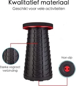 Kampeerkruk - Uitschuifbare Kruk - Rood/Zwart- Tot 120 Kg - Travel Stool - Opvouwbare Campingkruk - Inklapbaar Krukje - Telescopische Kruk - Camping - Outdoor -Kampeeruitrusting 1069x1200 1