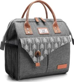 HN® Lunchtas Grijs Pijlen, Geïsoleerde Koeltas, Lekvrij, Extra Grote Opening Voor De Lunch Box, 25×16,5×26cm Design Heren En Dames -Kampeeruitrusting 1079x1200 9