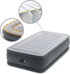 Intex Luchtbed - 1-Persoons - 99 X 191 X 46 Cm - Grijs - Met Ingebouwde Pomp, Hoeslaken Zwart En Reparatieset -Kampeeruitrusting 1133x1200