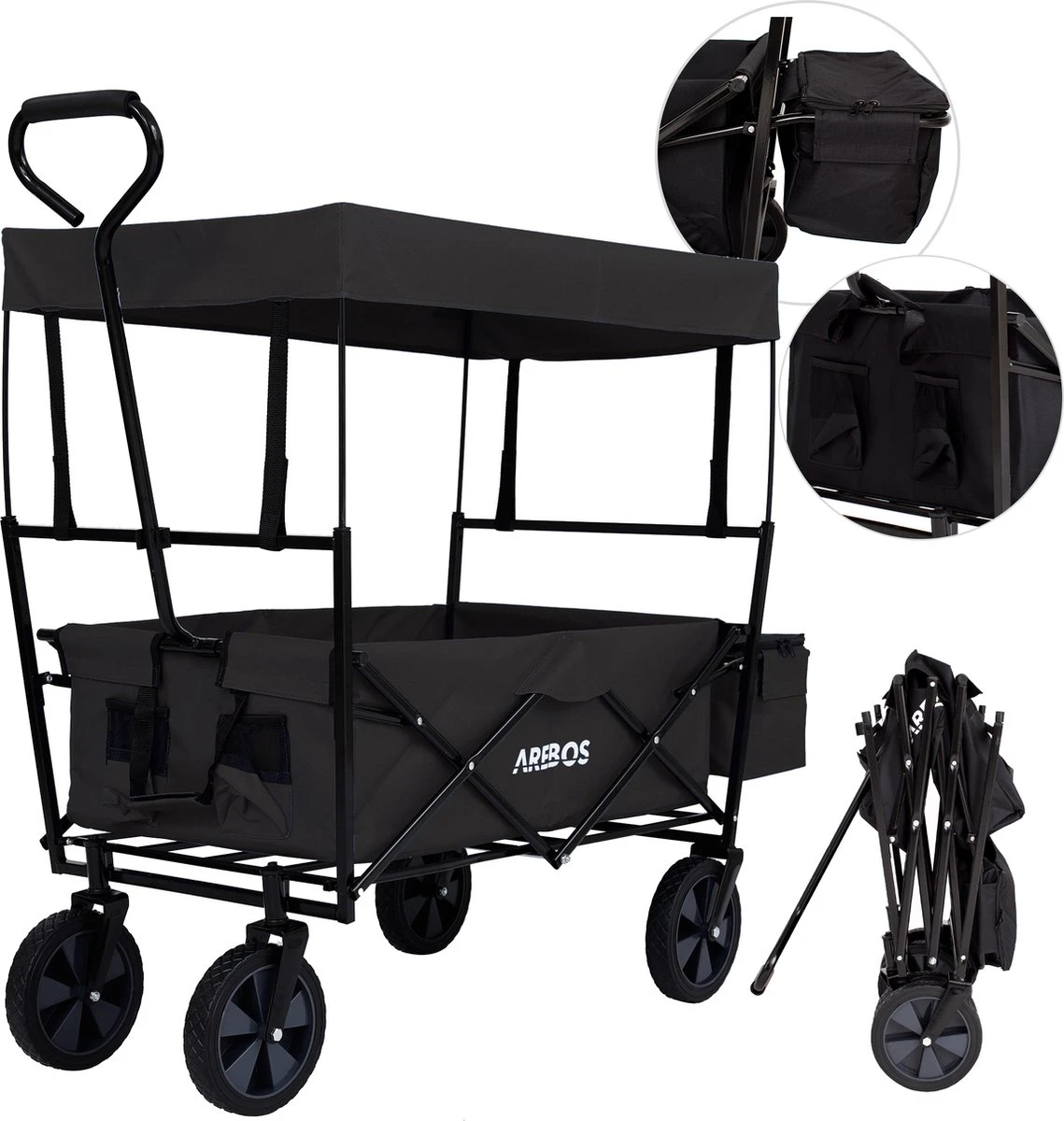 AREBOS Handwagen Vouwbare Dak Handwagen Vouwbare Trolley Uitrustingswagen Zwart 1 AREBOS Handwagen Vouwbare Dak Handwagen Vouwbare Trolley Uitrustingswagen Zwart