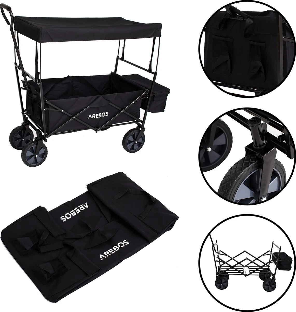 AREBOS Handwagen Vouwbare Dak Handwagen Vouwbare Trolley Uitrustingswagen Zwart 7 AREBOS Handwagen Vouwbare Dak Handwagen Vouwbare Trolley Uitrustingswagen Zwart - Afbeelding 7