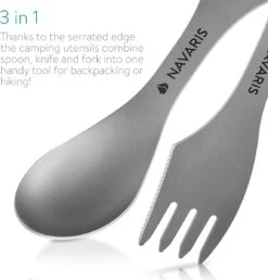 Navaris 2x Spork Titanium Campingbestek - Vork, Mes En Lepel In één - Bestek Voor Onderweg En Op Reis - Lichtgewicht - Inclusief Bewaarzakje -Kampeeruitrusting 1148x1200 6