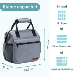 ForDig Lunchtas Grijs - Koeltas Gemaakt Van 600D Polyester Met PEVA-Voering - Ruimte Voor Lunchtrommel / Snacks / Blikjes - Koel Tas Met Mesh Opbergruimtes En Ruimte Voor Bestek - Lunch Tas Cool Bag - Coolerbag - Kleine Cooler -Kampeeruitrusting 1150x1200 6