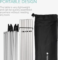 Navaris Campingtafel - Inklapbaar Campingtafeltje Van Aluminium - Opvouwbare Tafel Inclusief Draagtas - Picknicktafel - Zilver -Kampeeruitrusting 1154x1200 1
