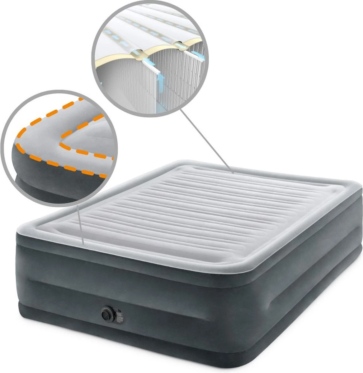 Intex Luchtbed - 2-Persoons - 152 X 203 X 33 Cm - Grijs - Met Ingebouwde Pomp, Hoeslaken Antraciet En Reparatieset 3 Intex Luchtbed - 2-Persoons - 152 X 203 X 33 Cm - Grijs - Met Ingebouwde Pomp, Hoeslaken Antraciet En Reparatieset - Afbeelding 3