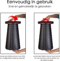 Kampeerkruk - Uitschuifbare Kruk - Rood/Zwart- Tot 120 Kg - Travel Stool - Opvouwbare Campingkruk - Inklapbaar Krukje - Telescopische Kruk - Camping - Outdoor -Kampeeruitrusting 1175x1200 4