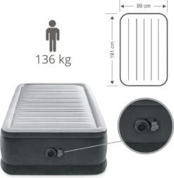 Intex Luchtbed - 1-Persoons - 99 X 191 X 46 Cm - Grijs - Met Ingebouwde Pomp, Hoeslaken Antraciet En Reparatieset -Kampeeruitrusting 1177x1200 1