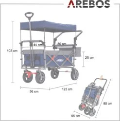 AREBOS Premium Steekwagen Met Dak Opvouwbare Tuinkar Handkar Bolderkar Blauw / Grijs 17 AREBOS Premium Steekwagen Met Dak Opvouwbare Tuinkar Handkar Bolderkar Blauw / Grijs -Kampeeruitrusting 1188x1200 9
