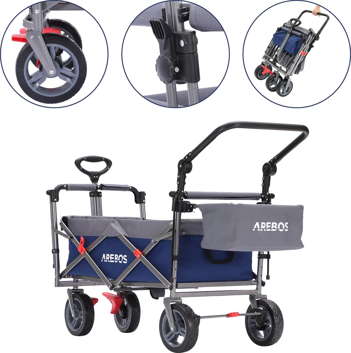 AREBOS Premium Steekwagen Met Dak Opvouwbare Tuinkar Handkar Bolderkar Blauw / Grijs 7 AREBOS Premium Steekwagen Met Dak Opvouwbare Tuinkar Handkar Bolderkar Blauw / Grijs - Afbeelding 7