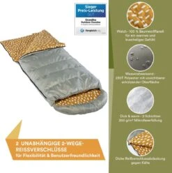 Skandika Dundee Flannel-R Slaapzak – Slaapzakken – Slaapzakken Volwassen - Maat M – Unisex - Katoen, Luxe Kwaliteit, Dubbele Slaapzak, 3 Seizoenen, Tot -20°C - 220 X 80 Cm - Outdoor Kampeerslaapzak – Ritssluiting Rechts - Grijs/geel -Kampeeruitrusting 1195x1200 5