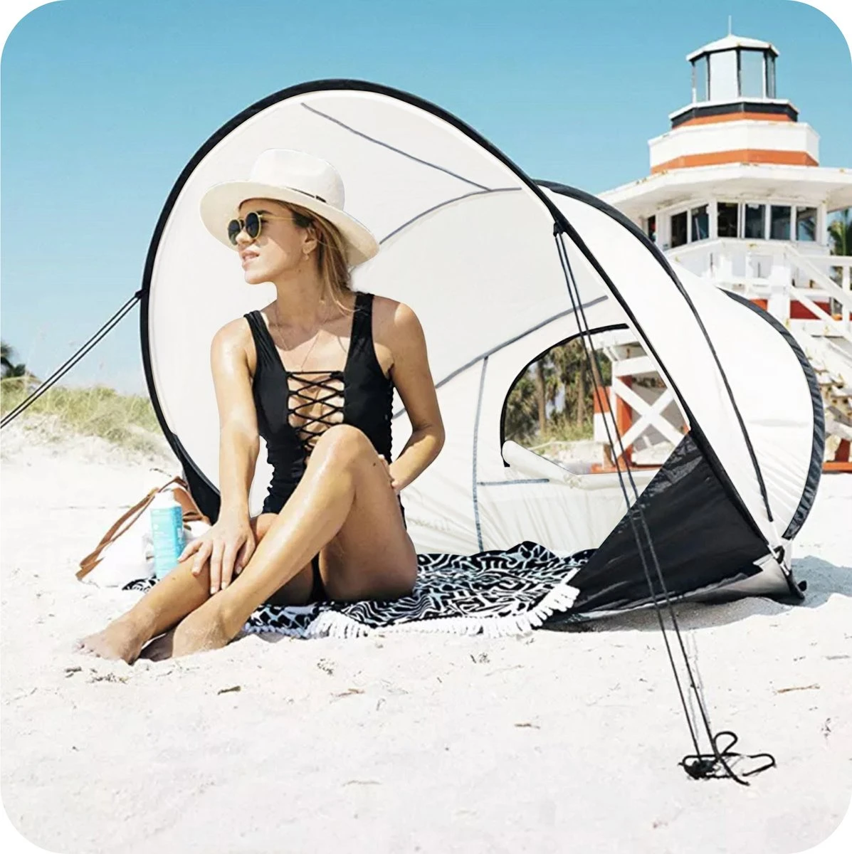 Deryan Luxe Pop Up Strandtent XXL - Anti-UV 50+ - Cream 5 Deryan Luxe Pop Up Strandtent XXL - Anti-UV 50+ - Cream - Afbeelding 5