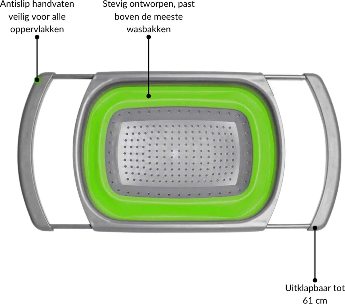 Buxibo - 3-Delige Keuken Vergiet Set Inklapbaar Groen/Grijs 19 Buxibo - 3-Delige Keuken Vergiet Set Inklapbaar Groen/Grijs - Afbeelding 19