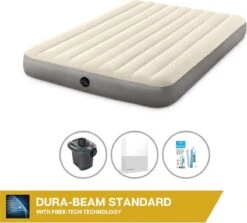 Intex Luchtbedset Intex Luchtbed - 2-Persoons - 152 X 203 X 25 Cm - Beige + Intex Elektrische Pomp - 650 Liter/min + Hoeslaken Wit + Reparatieset