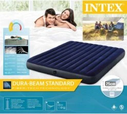 Intex Luchtbedset Intex Luchtbed - 2-Persoons - 183 X 203 X 25 Cm - Blauw + Intex Elektrische Pomp - 650 Liter/min + Hoeslaken Wit + Reparatieset -Kampeeruitrusting 1200x1084