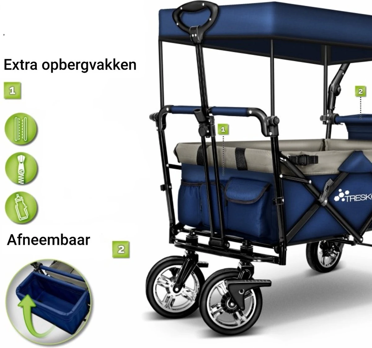 Tresko- Bolderkar, Grijs, Opvouwbaar, Met Dakje, Geschikt Tot 80 Kg - Bolderwagen - Kinderenvervoer - Bolderkarren - Tuinkar - Kinderwagen 5 Tresko- Bolderkar, Grijs, Opvouwbaar, Met Dakje, Geschikt Tot 80 Kg - Bolderwagen - Kinderenvervoer - Bolderkarren - Tuinkar - Kinderwagen - Afbeelding 5