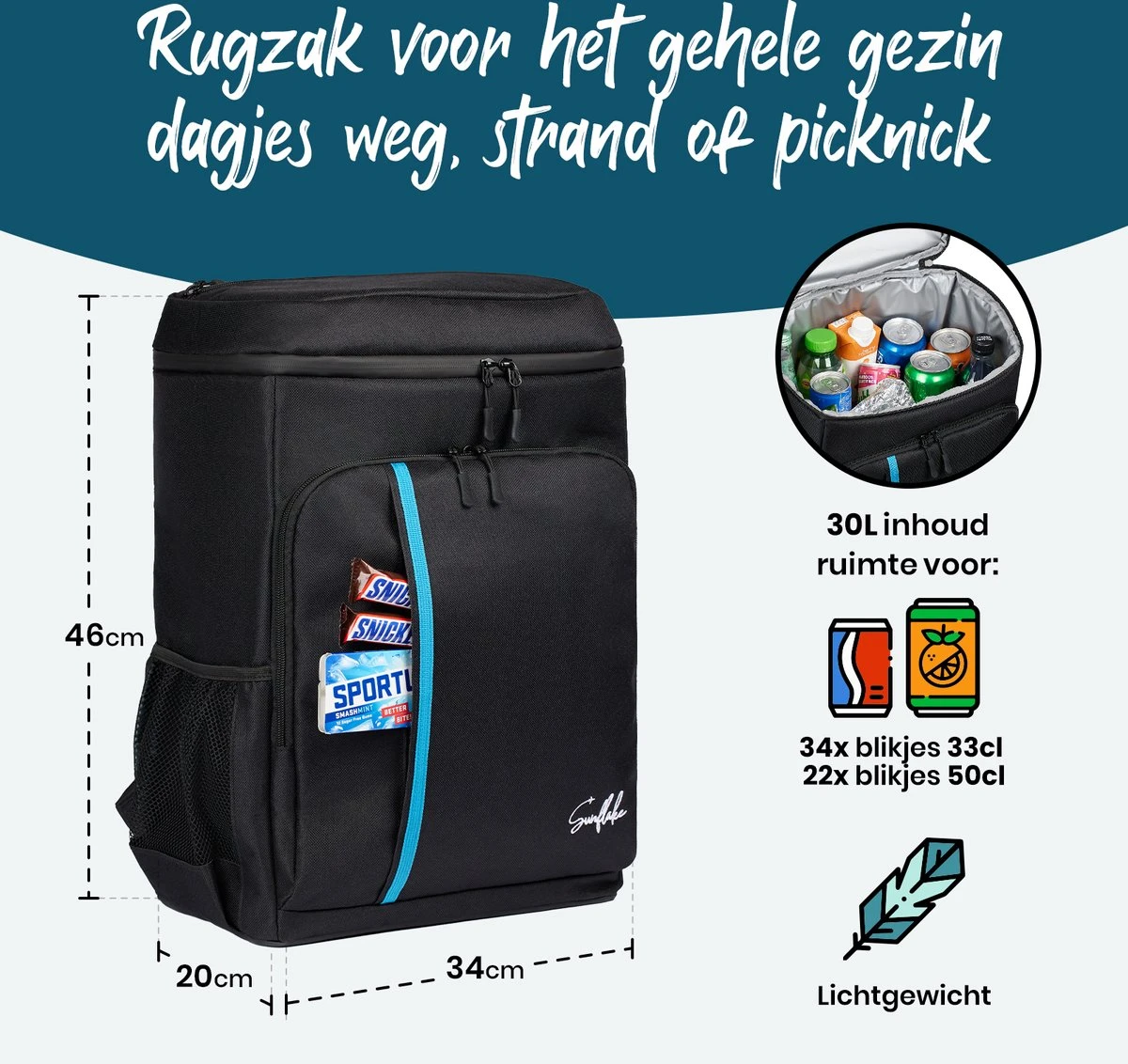 Sunflake Koelrugzak Groot - Lunchtas - Koeltas Backpack Voor Dames & Heren - Zwart 3 Sunflake Koelrugzak Groot - Lunchtas - Koeltas Backpack Voor Dames & Heren - Zwart - Afbeelding 3