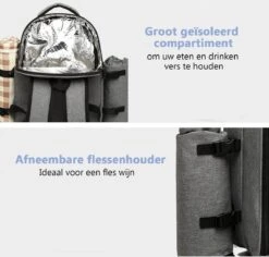 Kono Koeltas - Koelrugzak - Picknick - Picknicktas Met Flessenhouder - Koelrugtas Met Picknickkleed - Grijs (E6915 GY) -Kampeeruitrusting 1200x1145 6