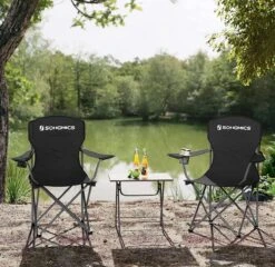 MIRA Home - Campingstoel Set Van 2 Inklapbaar - Klapstoel Met Robuust Frame - Met Flessenhouder - 76 X 51.5 X 95.5 Cm - Zwart -Kampeeruitrusting 1200x1166 11