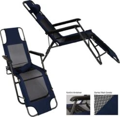Ligstoel 180x60cm - Opvouwbaar Campingstoel Ligbed Strandstoel Tuinstoel Vouwligstoel Blauw -Kampeeruitrusting 1200x1168 4