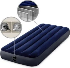 Intex Luchtbedset Intex Luchtbed - 1-Persoons - 76 X 191 X 25 Cm - Blauw + Intex Elektrische Pomp - 650 Liter/min + Hoeslaken Antraciet + Reparatieset -Kampeeruitrusting 1200x1171 6