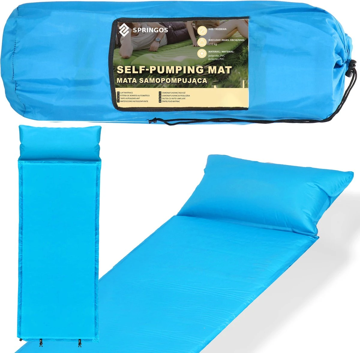 Springos Slaapmat | Zelfopblazend | 186 Cm | Inclusief Hoes & Hoofdkussen | Lichtblauw 18 Springos Slaapmat | Zelfopblazend | 186 Cm | Inclusief Hoes & Hoofdkussen | Lichtblauw - Afbeelding 18