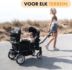 Deryan Luxe Sandy Bolderkar - Duo Buggy - Tandem Buggy - Opvouwbaar - Inklapbare Bolderwagen - Duo Kinderwagen - Zwart -Kampeeruitrusting 1200x1176 7