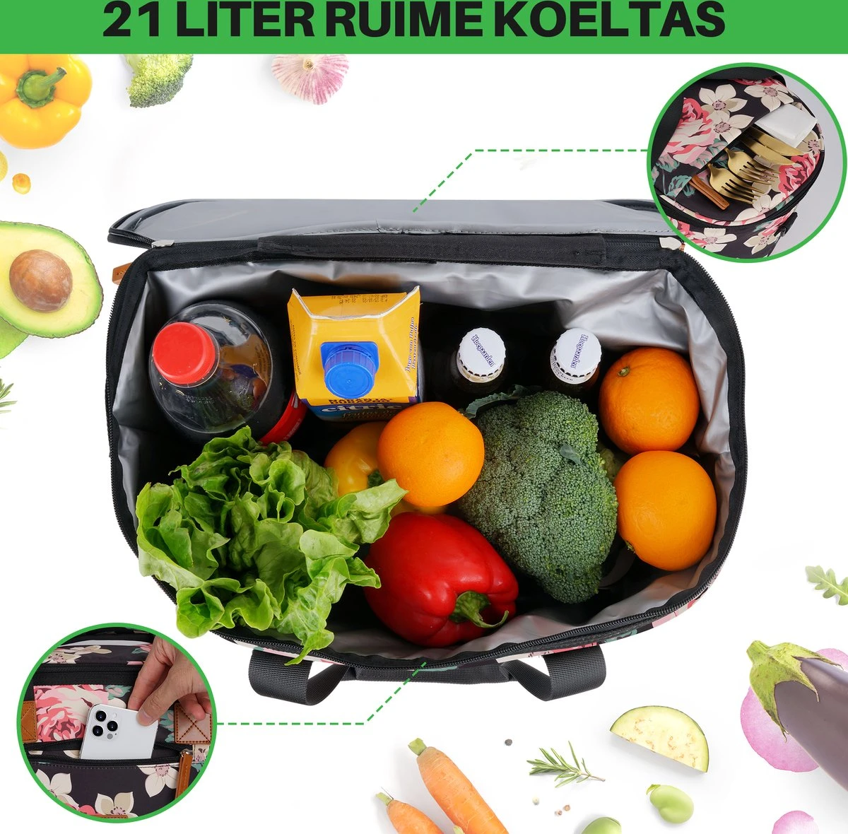 Brisby 4 Laags Geïsoleerde Koeltas - Boodschappentas 21 Liter - Bloemetjes 3 Brisby 4 Laags Geïsoleerde Koeltas - Boodschappentas 21 Liter - Bloemetjes - Afbeelding 3