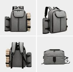 Kono Koeltas - Koelrugzak - Picknick - Picknicktas Met Flessenhouder - Koelrugtas Met Picknickkleed - Grijs (E6915 GY) -Kampeeruitrusting 1200x1191 14