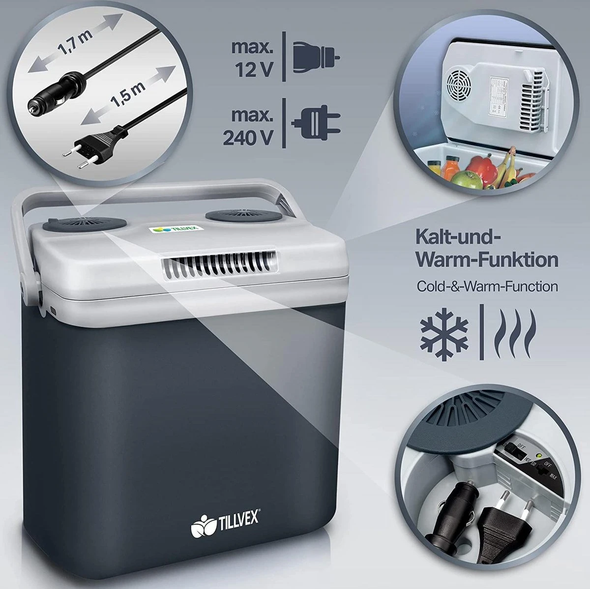 Tillvex- Koelbox, Coolbox, 32 Liter, Grijs 6 Tillvex- Koelbox, Coolbox, 32 Liter, Grijs - Afbeelding 6