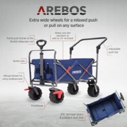 AREBOS Handkar | Transportwagen | Apparatuurwagen | Opvouwbaar | Duwstang| Blauw -Kampeeruitrusting 1200x1200 1015