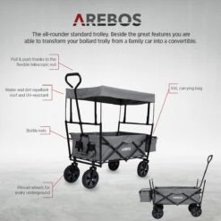 AREBOS Handwagen Vouwbare Dak Handwagen Vouwbare Trolley Uitrustingswagen Grijs -Kampeeruitrusting 1200x1200 1046