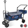 LifeGoods Bolderkar - Opvouwbaar - Tot 120KG - 103L - Extra Draagtas En Duwstang - Wasbaar Polyester - 98x45cm - Blauw/Grijs