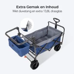 LifeGoods Bolderkar - Opvouwbaar - Tot 120KG - 103L - Extra Draagtas En Duwstang - Wasbaar Polyester - 98x45cm - Blauw/Grijs -Kampeeruitrusting 1200x1200 1070