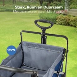 LifeGoods Bolderkar - Opvouwbaar - Tot 120KG - 103L - Extra Draagtas En Duwstang - Wasbaar Polyester - 98x45cm - Blauw/Grijs -Kampeeruitrusting 1200x1200 1076