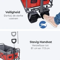 LifeGoods Bolderkar - Opvouwbaar - Tot 80KG - 94L - Wasbaar Polyester - 98x45cm - Rood/Grijs -Kampeeruitrusting 1200x1200 1097