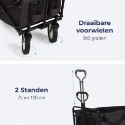 LifeGoods Bolderkar - Opvouwbaar - Draaibare Wielen - 2 Standen - 70KG Draagkracht - Zwart -Kampeeruitrusting 1200x1200 1100