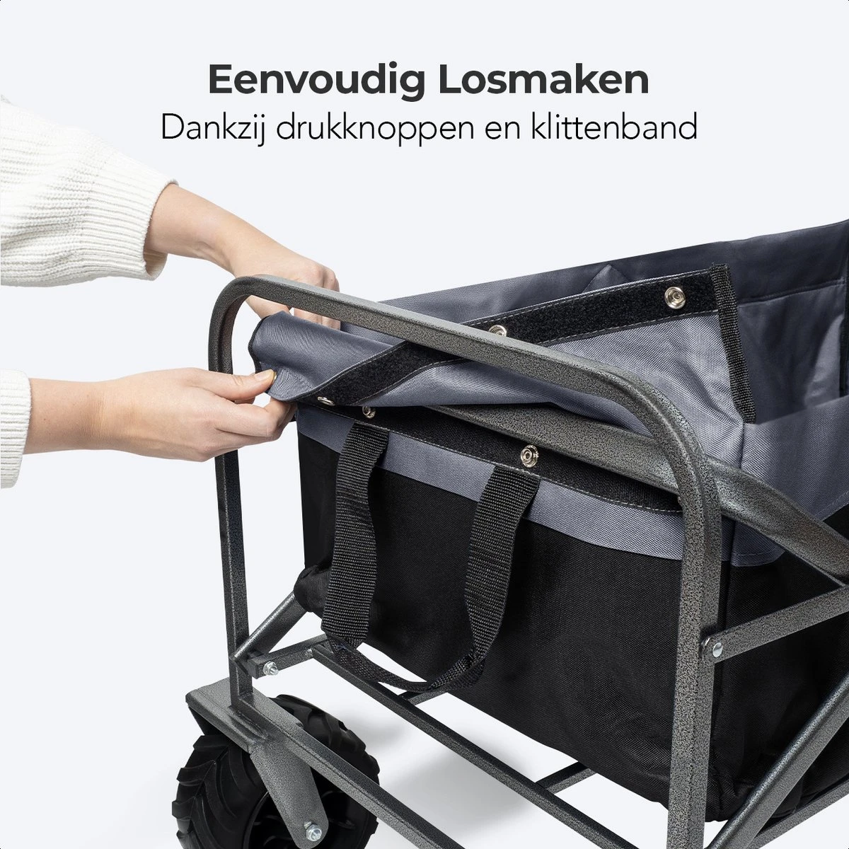 LifeGoods Bolderkar - Opvouwbaar - Tot 80KG - 94L - Wasbaar Polyester - 98x45cm - Zwart/Grijs 8 LifeGoods Bolderkar - Opvouwbaar - Tot 80KG - 94L - Wasbaar Polyester - 98x45cm - Zwart/Grijs - Afbeelding 8