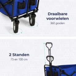 LifeGoods Bolderkar - Opvouwbaar - Draaibare Wielen - 2 Standen - 70KG Draagkracht - Blauw -Kampeeruitrusting 1200x1200 1128
