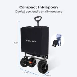 LifeGoods Bolderkar - Opvouwbaar - Tot 120KG - 103L - Extra Draagtas En Duwstang - Wasbaar Polyester - 98x45cm - Zwart/Grijs -Kampeeruitrusting 1200x1200 1153
