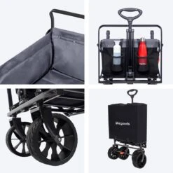 LifeGoods Bolderkar - Opvouwbaar - Tot 120KG - 103L - Extra Draagtas En Duwstang - Wasbaar Polyester - 98x45cm - Zwart/Grijs -Kampeeruitrusting 1200x1200 1156