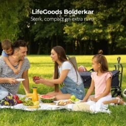 LifeGoods Bolderkar - Opvouwbaar - Tot 120KG - 103L - Extra Draagtas En Duwstang - Wasbaar Polyester - 98x45cm - Zwart/Grijs -Kampeeruitrusting 1200x1200 1159