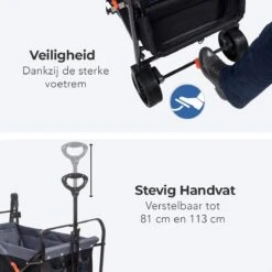 LifeGoods Bolderkar - Opvouwbaar - Tot 120KG - 103L - Extra Draagtas En Duwstang - Wasbaar Polyester - 98x45cm - Zwart/Grijs -Kampeeruitrusting 1200x1200 1160
