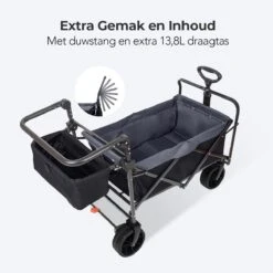 LifeGoods Bolderkar - Opvouwbaar - Tot 120KG - 103L - Extra Draagtas En Duwstang - Wasbaar Polyester - 98x45cm - Zwart/Grijs -Kampeeruitrusting 1200x1200 1161