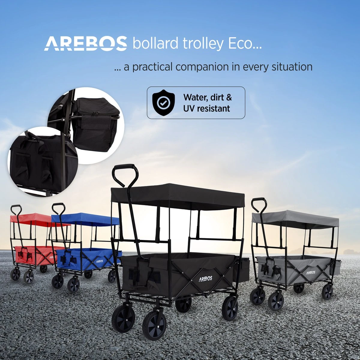 AREBOS Handwagen Vouwbare Dak Handwagen Vouwbare Trolley Uitrustingswagen Zwart 2 AREBOS Handwagen Vouwbare Dak Handwagen Vouwbare Trolley Uitrustingswagen Zwart - Afbeelding 2