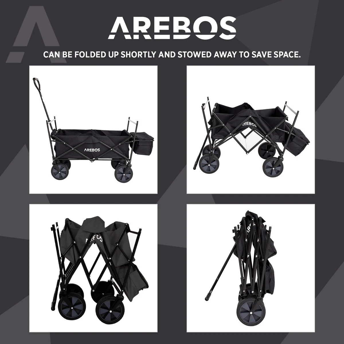 AREBOS Handwagen Vouwbare Dak Handwagen Vouwbare Trolley Uitrustingswagen Zwart 3 AREBOS Handwagen Vouwbare Dak Handwagen Vouwbare Trolley Uitrustingswagen Zwart - Afbeelding 3