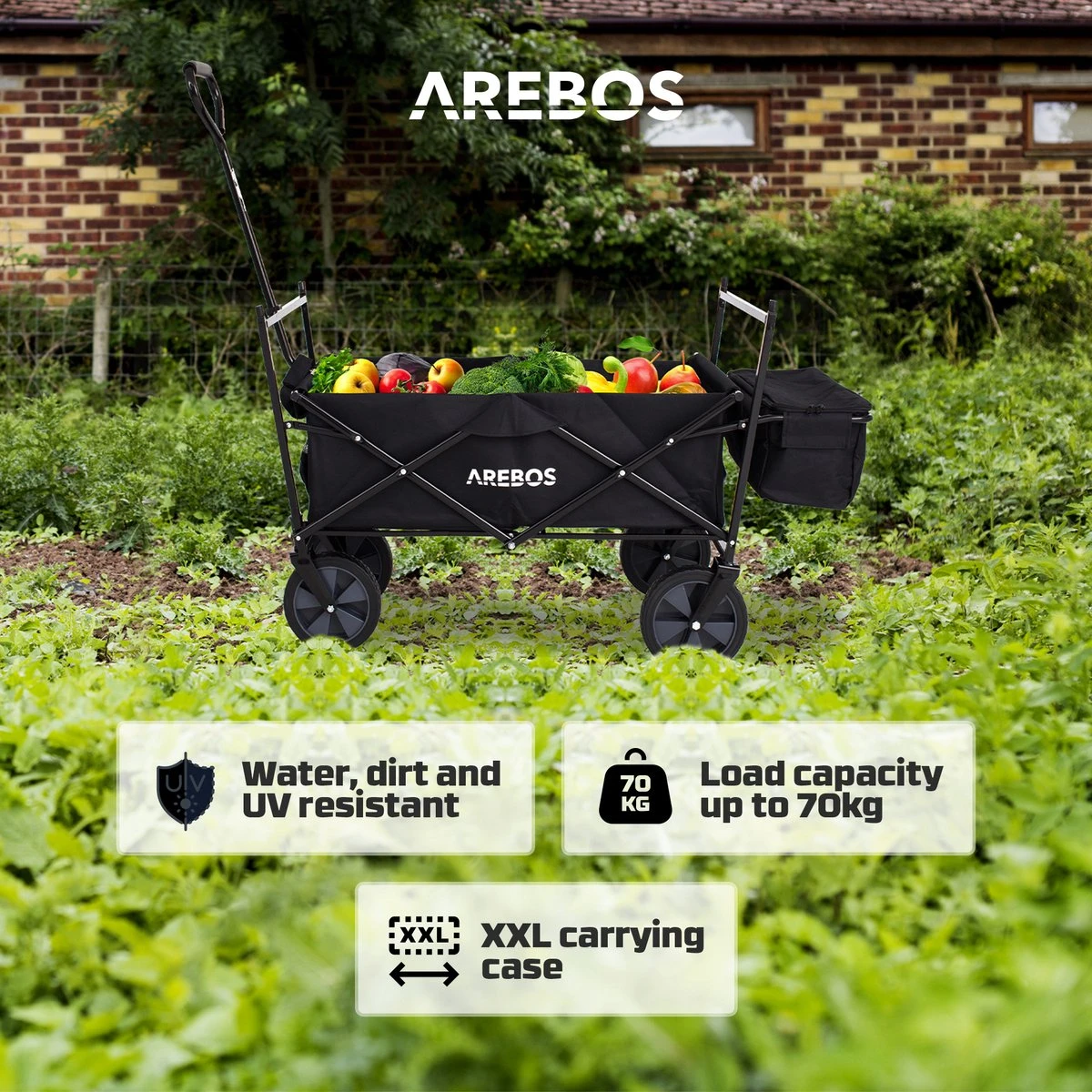 AREBOS Handwagen Vouwbare Dak Handwagen Vouwbare Trolley Uitrustingswagen Zwart 8 AREBOS Handwagen Vouwbare Dak Handwagen Vouwbare Trolley Uitrustingswagen Zwart - Afbeelding 8