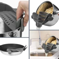 SensaHome- Siliconen Vergiet - Keuken Afgietdeksel - Afgiethulp - Siliconen - BPA Vrij - Grijs -Kampeeruitrusting 1200x1200 1289